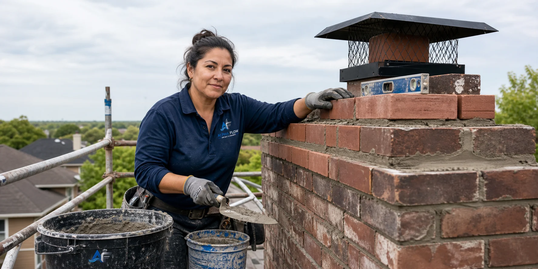 Alpha Flow technician completing a substantial masonry repair project